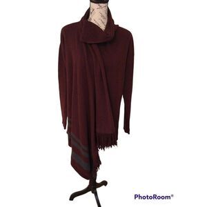 Cabi burgundy fringed cowlneck small sweater Boho Classy Cozy